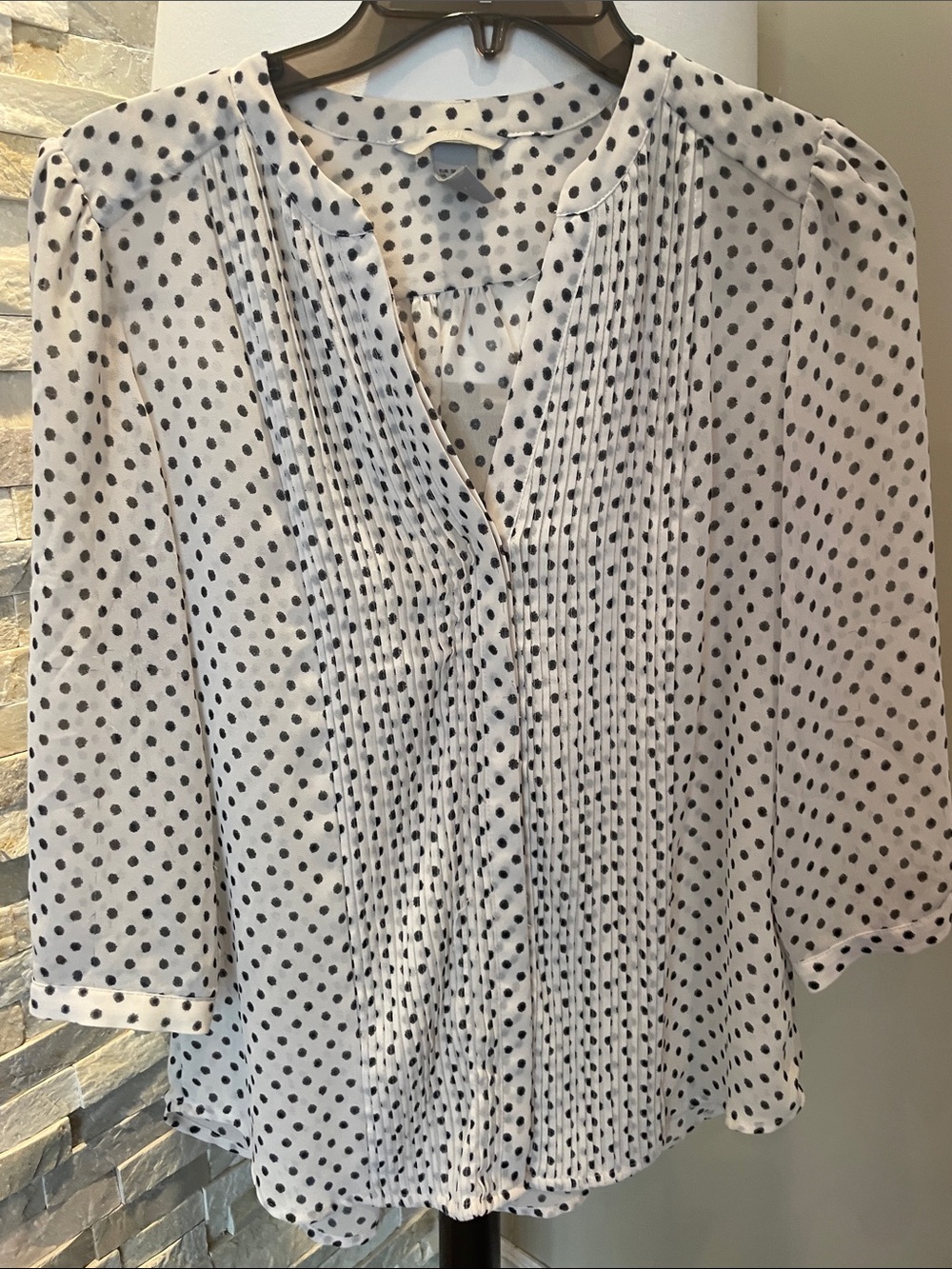 White and Black Polka Dot Pintuck Blouse
